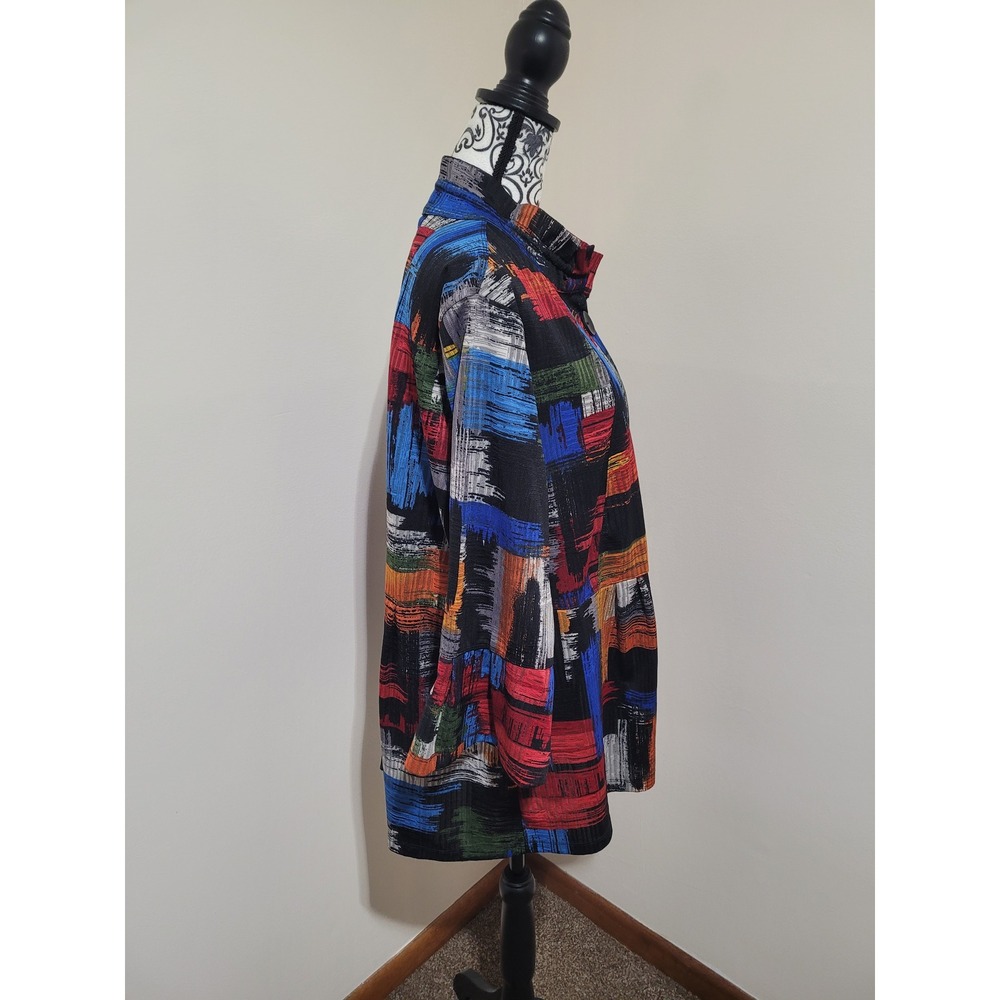 Ali Miles Womens XL Abstract Brushstroke Jacket Multi-Color Funnel Neck Buttonup - Picture 3 of 7